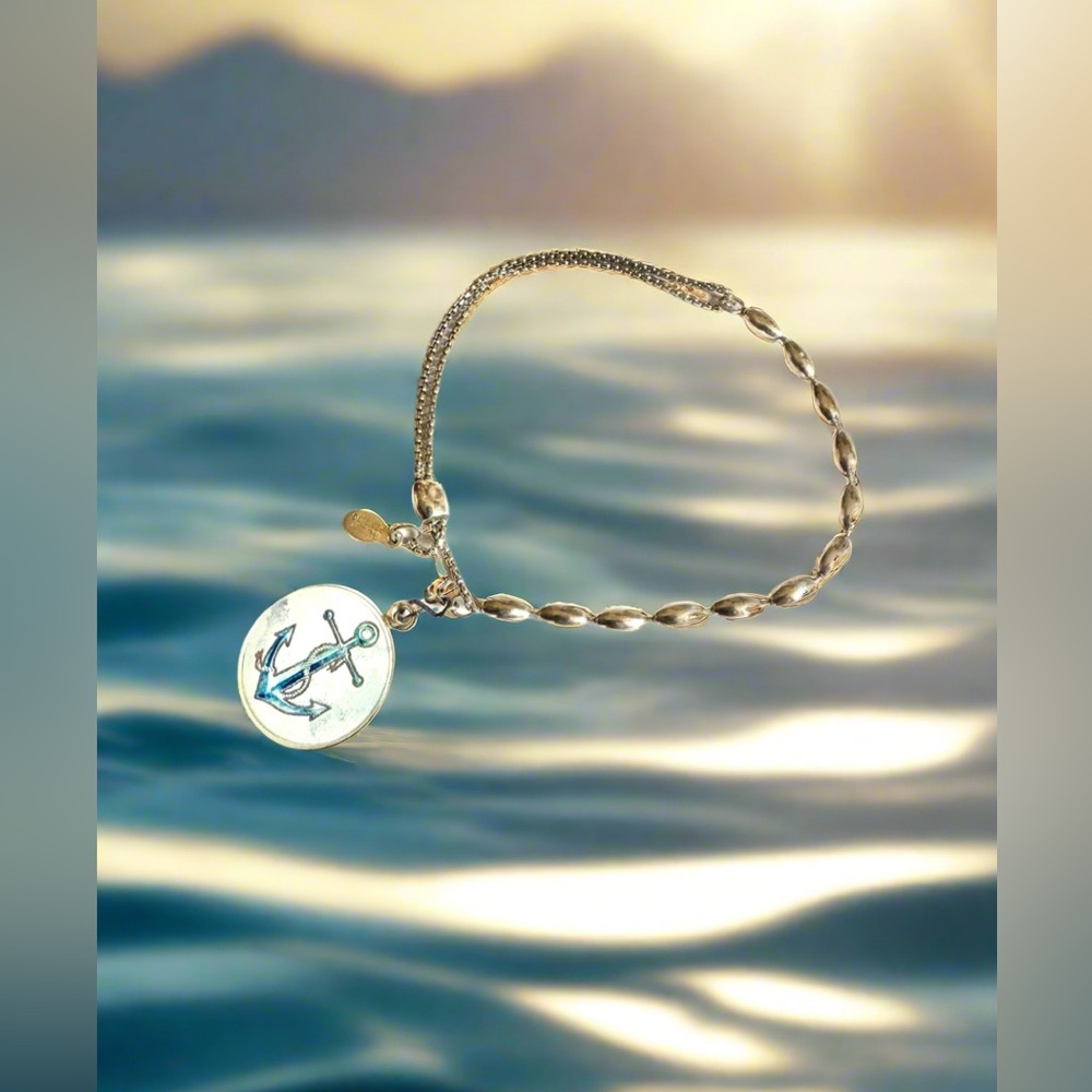 Alex and Ani - Sterling Silver Anchor Charm with Sterling Silver Pull Bracelet